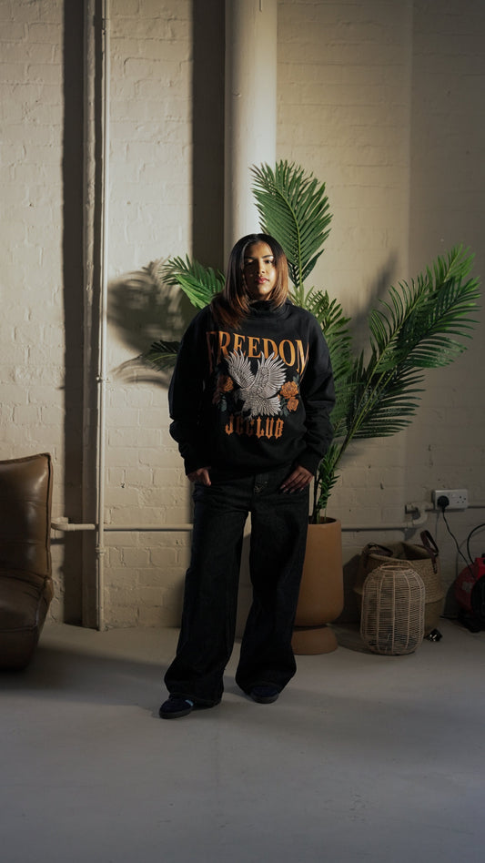 JCCLUB Freedom Hoodie tie-dye styled in Manchester streetwear look