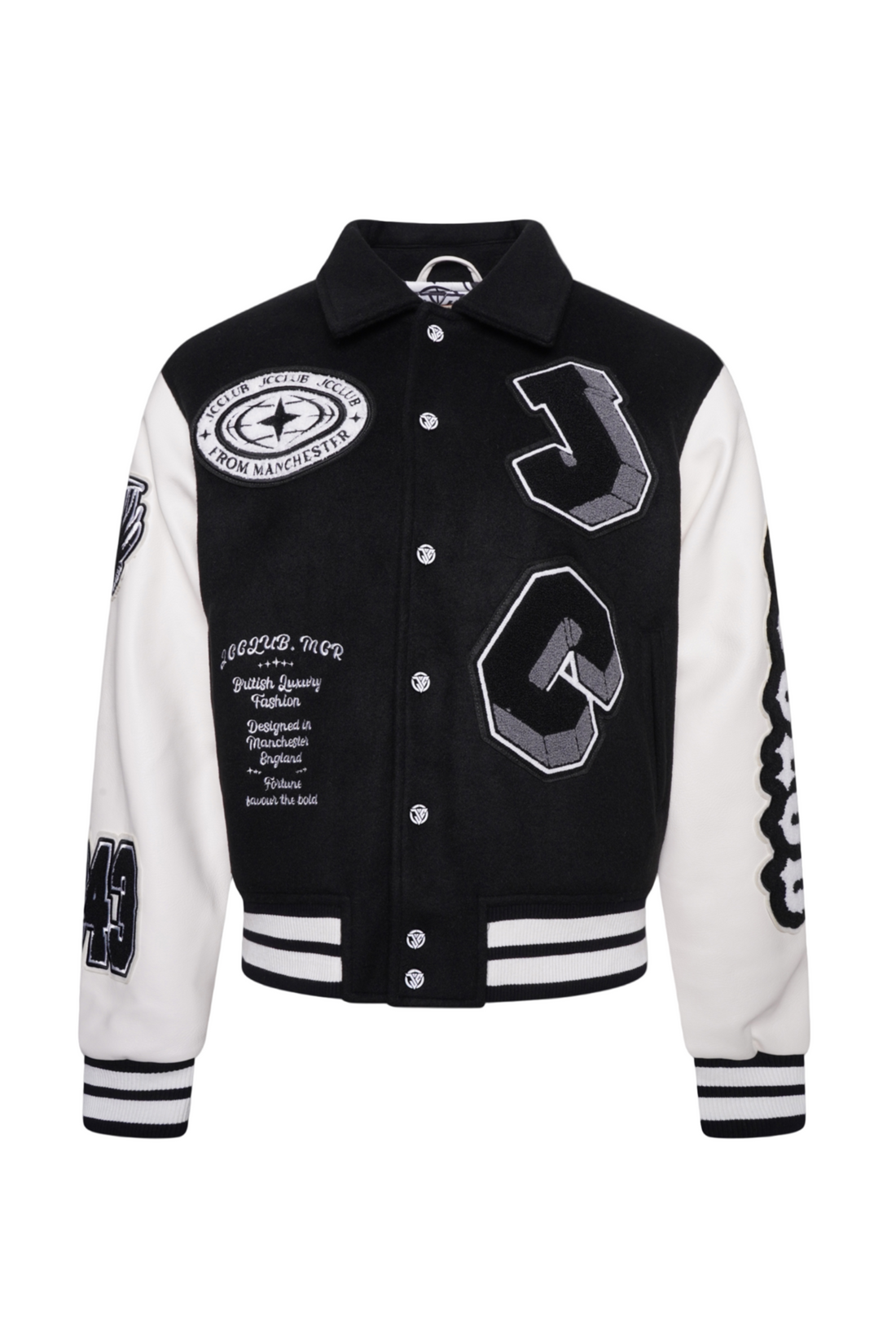 JCCLUB J Varsity Jacket — ultimate streetwear investment piece designed in Manchester