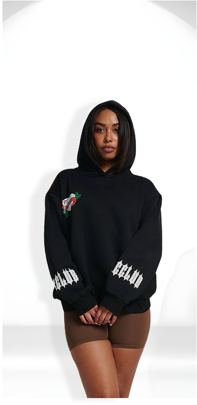 JCCLUB Heart Hoodie styled in Manchester streetwear look