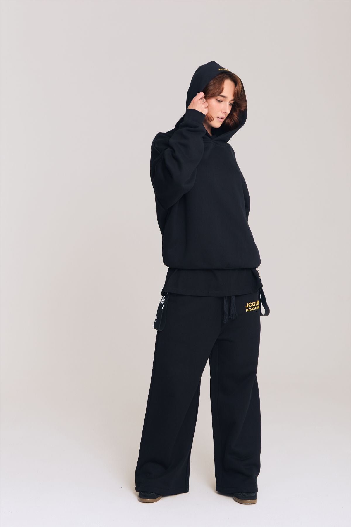 Woman wearing the black hoodie
