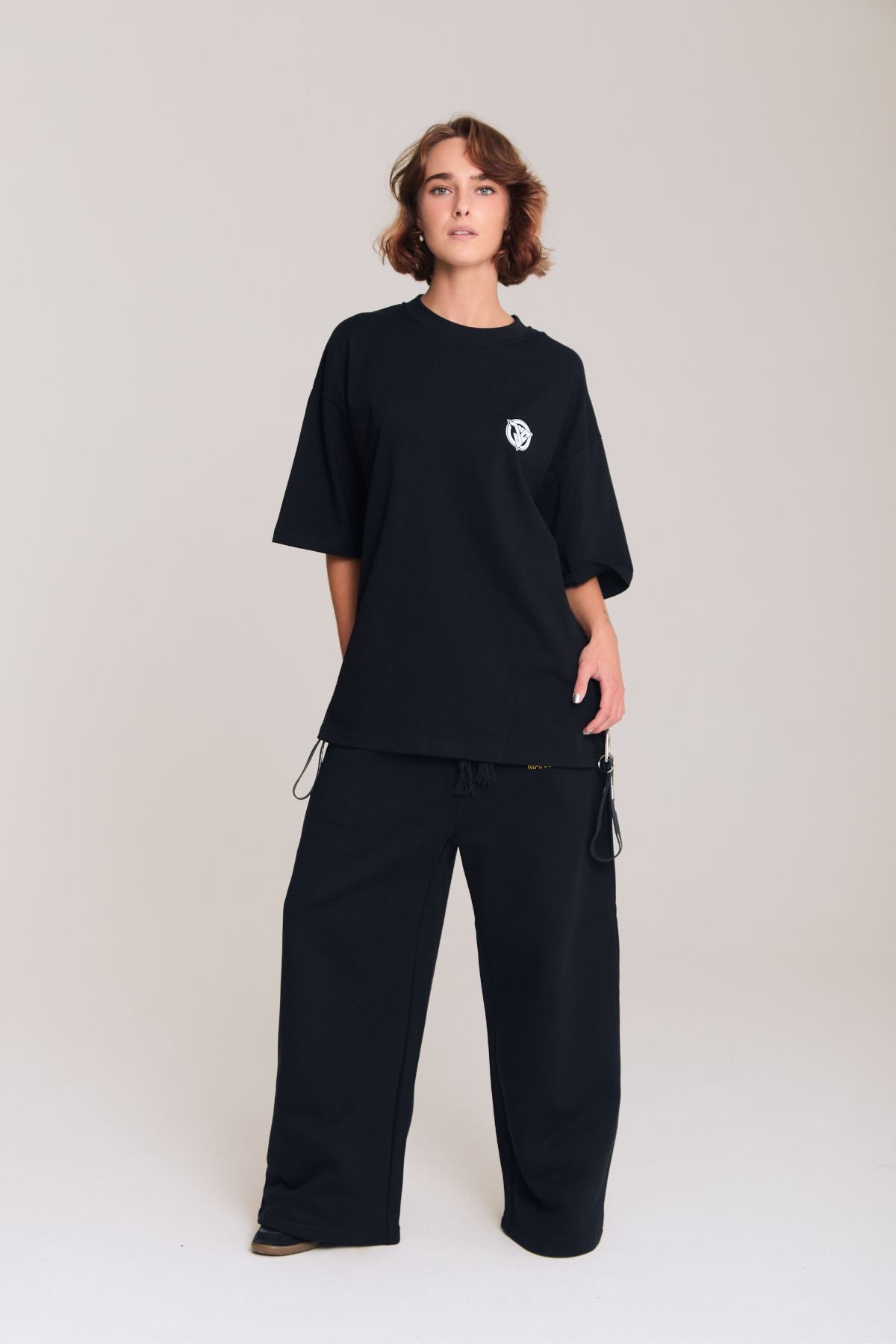 Woman wearing the black shirt