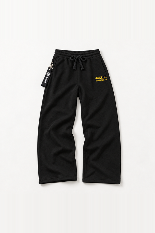 Black sweatpants flat lay