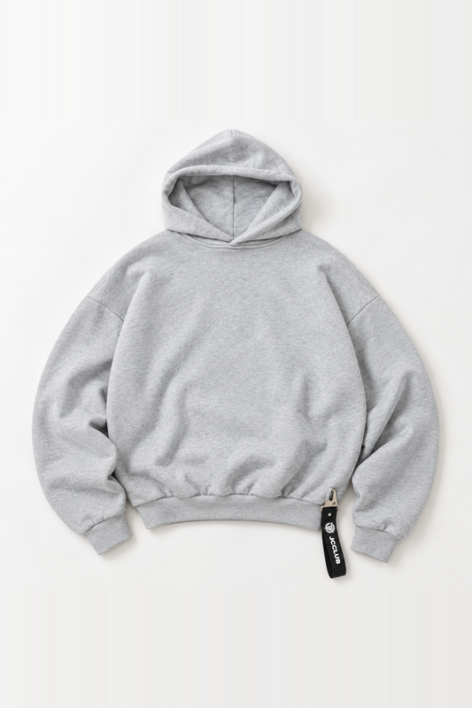grey hoodie flat lay