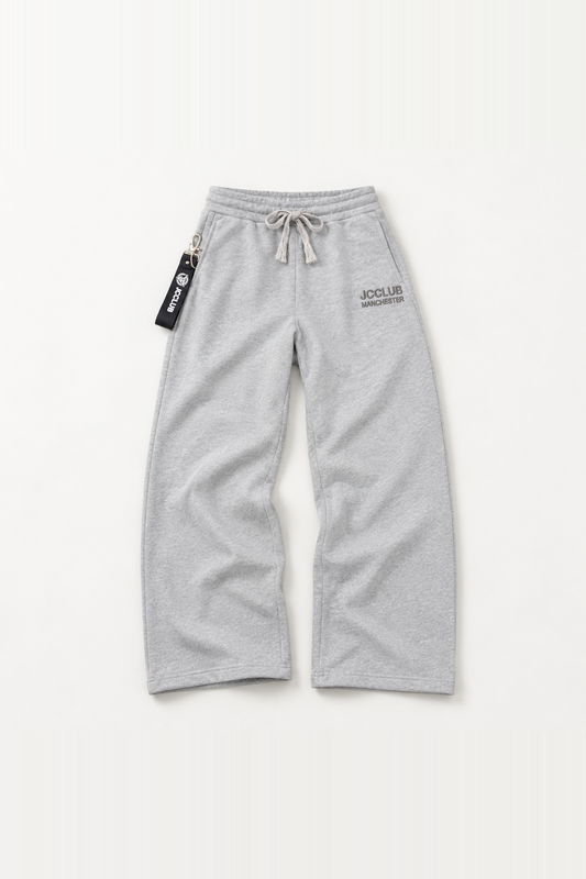 Grey sweatpants flat lay